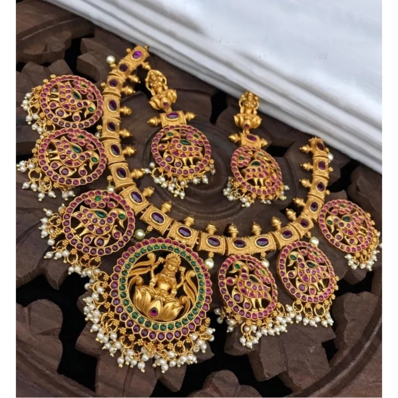 52847780731_61f2d9a067_o_d-1000x1000-1.webp Generic Women's Goddess Glamour Gold Plated Temple Necklace and Jhumka Set (Multi Color, Free Size)