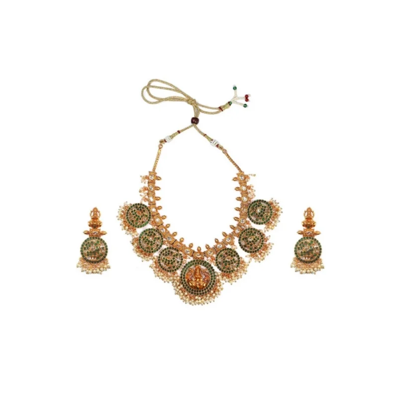 52848176155_d6af6ce0b0_o_d-1000x1000-1.webp Generic Women's Goddess Glamour Gold Plated Temple Necklace and Jhumka Set (Green, Free Size)