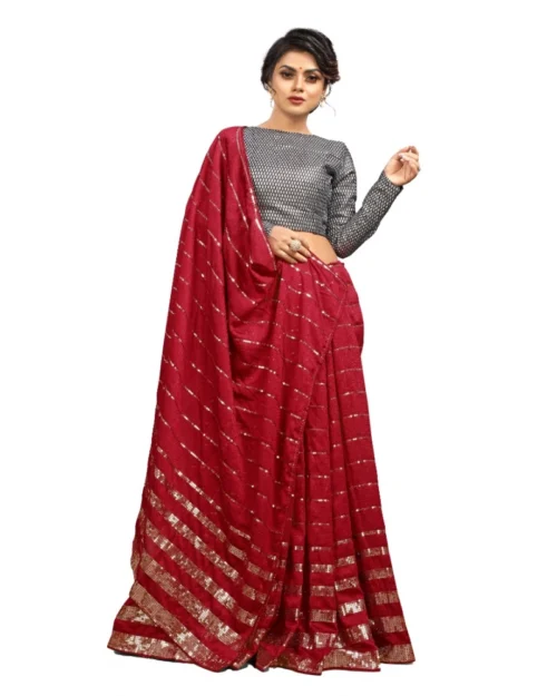 Generic Women's Vichitra Saree with Blouse (Red, 5-6 Mtrs)