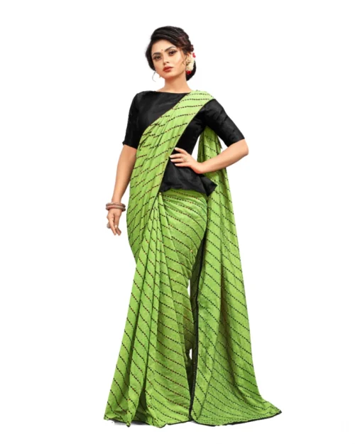 Generic Women's Vichitra Saree with Blouse (LightGreen, 5-6 Mtrs)