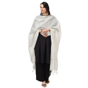Generic Women's Chanderi Solid Dupatta (White, Length: 2.25 to 2.50 Mtr)