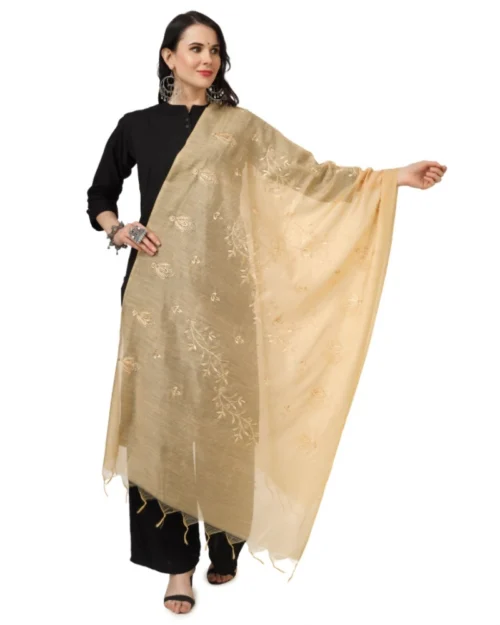 Generic Women's Cotton Embroidered Dupatta (Gold, Length: 2.25 to 2.50 Mtr)