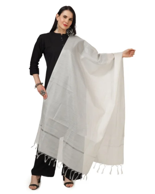Generic Women's Chanderi Solid Dupatta (White, Length: 2.25 to 2.50 Mtr)
