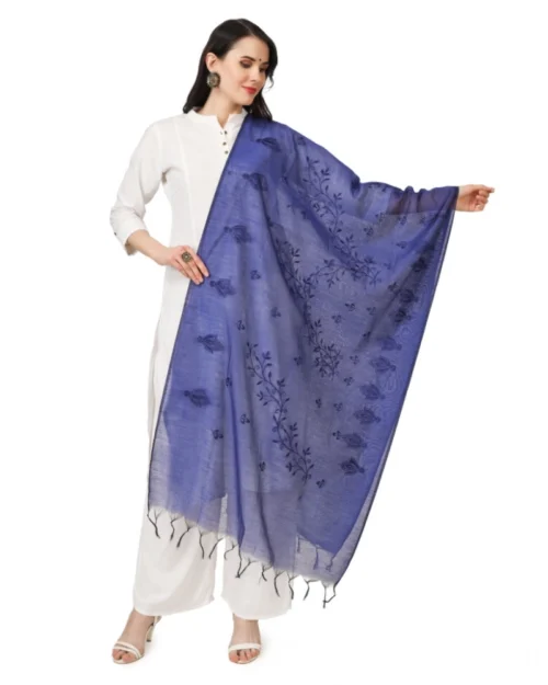 Generic Women's Cotton Embroidered Dupatta (Blue, Length: 2.25 to 2.50 Mtr)