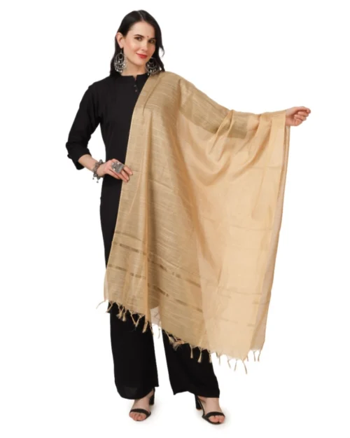 Generic Women's Chanderi Solid Dupatta (Gold, Length: 2.25 to 2.50 Mtr)