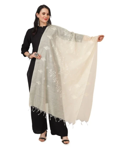 Generic Women's Cotton Embroidered Dupatta (Off-White, Length: 2.25 to 2.50 Mtr)