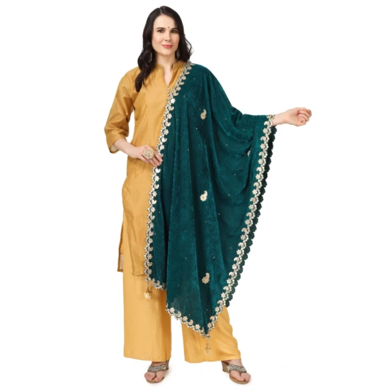 53510559880_d039012049_o_d-1000x1000-1.webp Generic Women's Velvet Gotta Patti Dupatta (Dark Green, Length: 2.25 to 2.50 Mtr)