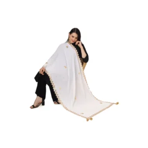 Generic Women's Velvet Gotta Patti Dupatta (White, Length: 2.25 to 2.50 Mtr)