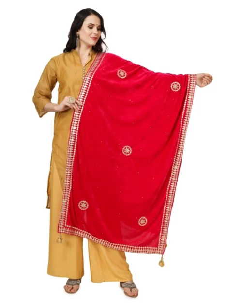 Generic Women's Velvet Gotta Patti Dupatta (Pink, Length: 2.25 to 2.50 Mtr)