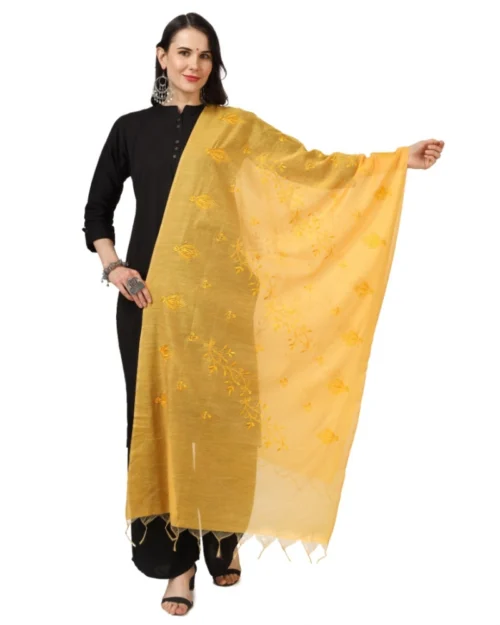 Generic Women's Cotton Embroidered Dupatta (Yellow, Length: 2.25 to 2.50 Mtr)