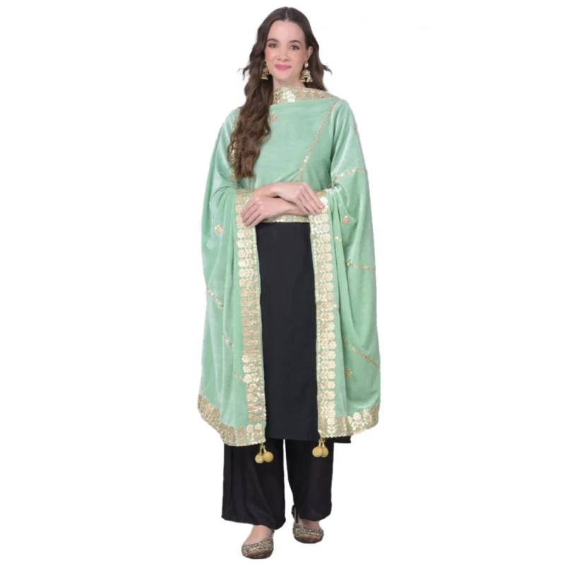 53511129862_1a6e0250ea_o_d-1000x1000-1.webp Generic Women's Velvet Gotta Patti Dupatta (Sea Green, Length: 2.25 to 2.50 Mtr)
