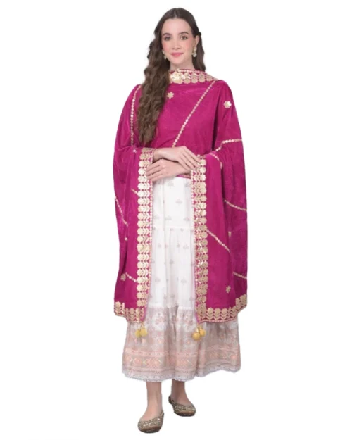 Generic Women's Velvet Gotta Patti Dupatta (Purple, Length: 2.25 to 2.50 Mtr)