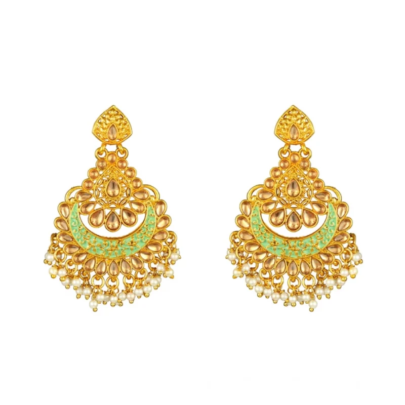 Generic Women's Rose Gold Plated Alloy Kundan Earrings & Mangtikka (Green)