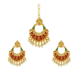 53533239547_b0fbc3c7d6_o_d-1000x1000-1.webp Generic Women's Rose Gold Plated Alloy Kundan Earrings & Mangtikka (Red & Green)