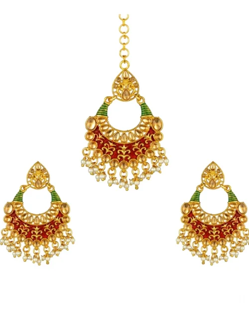 53533239547_b0fbc3c7d6_o_d-1000x1000-1.webp Generic Women's Rose Gold Plated Alloy Kundan Earrings & Mangtikka (Red & Green)