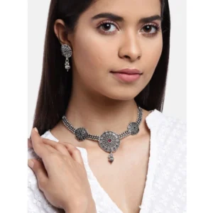 Generic Women's Rose Gold Plated Alloy Necklace & Earings Set (Silver)
