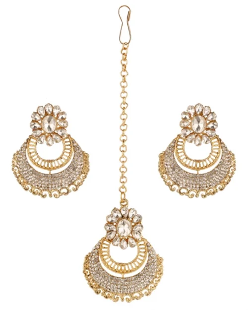 53534125231_3a0d653437_o_d-1000x1000-1.webp Generic Women's Rose Gold Plated Alloy Kundan Earrings & Mangtikka (White)
