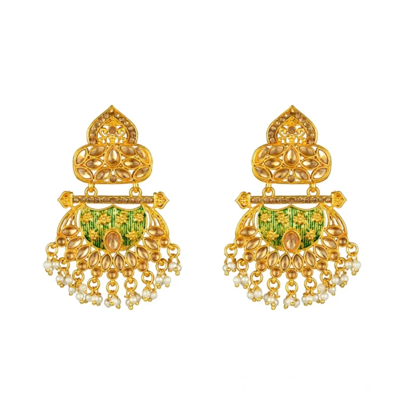 53534130001_ed0c677731_o_d-1000x1000-1.webp Generic Women's Rose Gold Plated Alloy Kundan Earrings & Mangtikka (Green)