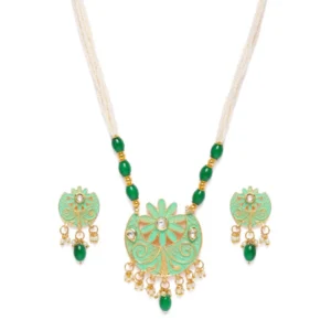 Generic Women's Rose Gold Plated Alloy Necklace & Earings Set (Green)