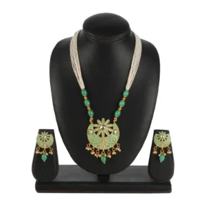 Generic Women's Rose Gold Plated Alloy Necklace & Earings Set (Green)