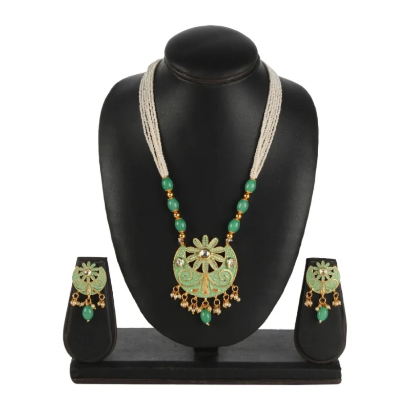 Generic Women's Rose Gold Plated Alloy Necklace & Earings Set (Green)