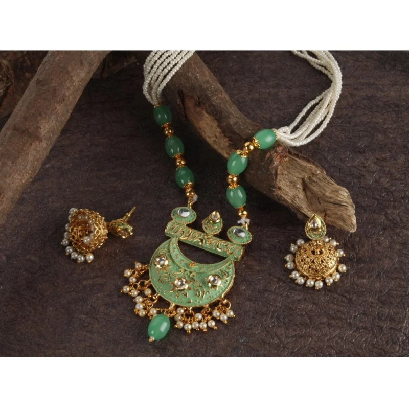 53534144961_cd1c70057c_o_d-1000x1000-1.webp Generic Women's Rose Gold Plated Alloy Necklace & Earings Set (Green)