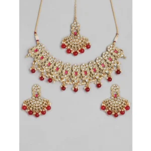 Generic Women's Rose Gold Plated Alloy Necklace & Earings Set (Red)