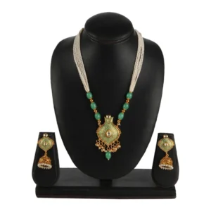 Generic Women's Rose Gold Plated Alloy Necklace & Earings Set (Green)