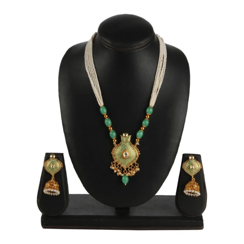Generic Women's Rose Gold Plated Alloy Necklace & Earings Set (Green)