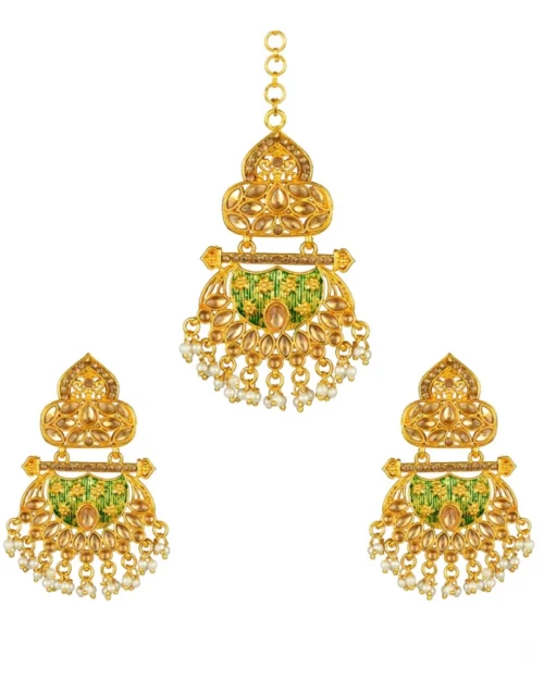 53534444064_53e63ba884_o_d-1000x1000-1.webp Generic Women's Rose Gold Plated Alloy Kundan Earrings & Mangtikka (Green)