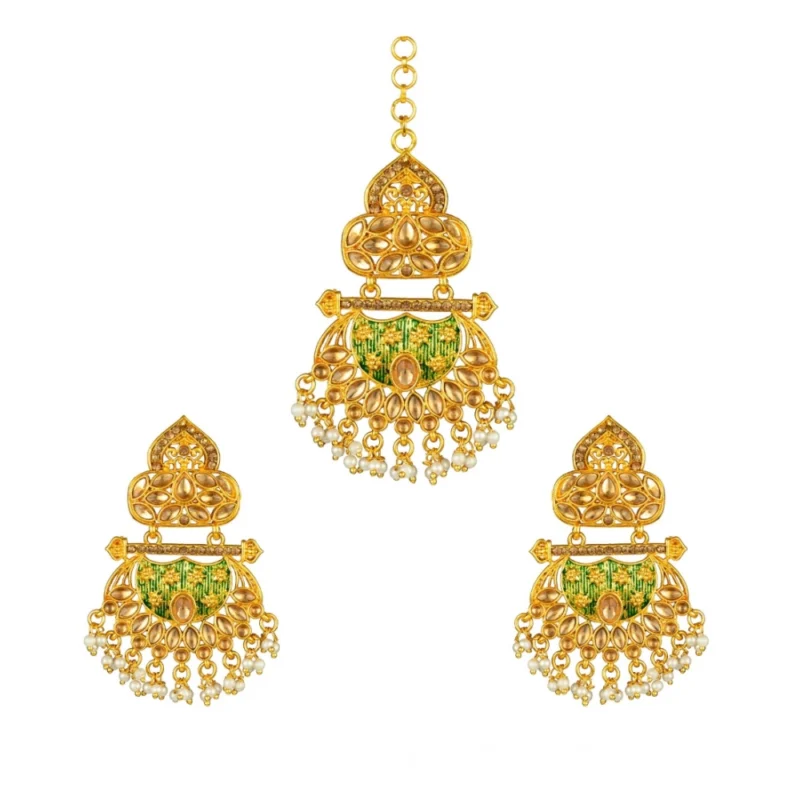 53534444064_53e63ba884_o_d-1000x1000-1.webp Generic Women's Rose Gold Plated Alloy Kundan Earrings & Mangtikka (Green)