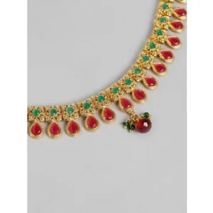 Generic Women's Rose Gold Plated Alloy Necklace & Earings Set (Green & Red)
