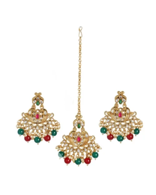 53534536110_03bffe1cdb_o_d-1000x1000-1.webp Generic Women's Rose Gold Plated Alloy Kundan Earrings & Mangtikka (Red & Green)