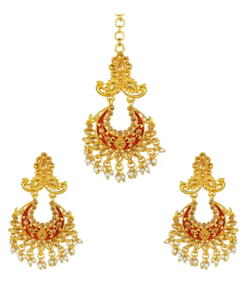 53534546815_9d49da4e35_o_d-1000x1000-1.webp Generic Women's Rose Gold Plated Alloy Kundan Earrings & Mangtikka (Maroon)