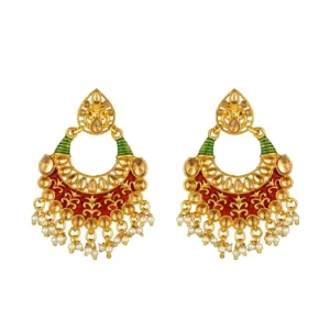 53534546845_f5f786ebcd_o_d-1000x1000-1.webp Generic Women's Rose Gold Plated Alloy Kundan Earrings & Mangtikka (Red & Green)