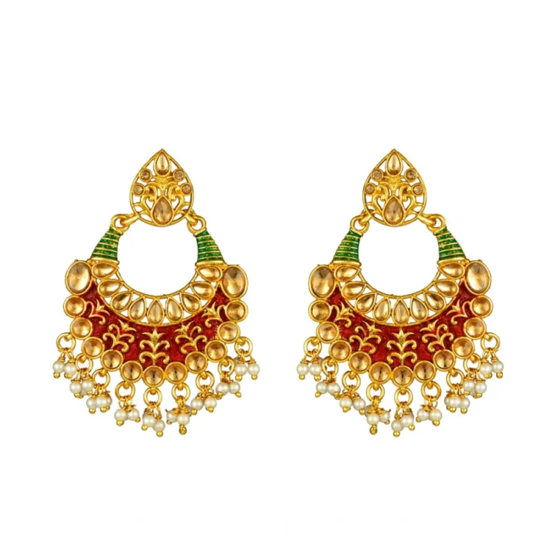 53534546845_f5f786ebcd_o_d-1000x1000-1.webp Generic Women's Rose Gold Plated Alloy Kundan Earrings & Mangtikka (Red & Green)