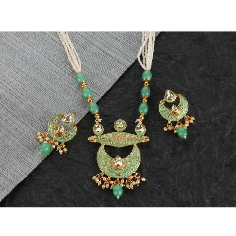 Generic Women's Rose Gold Plated Alloy Necklace & Earings Set (Green)