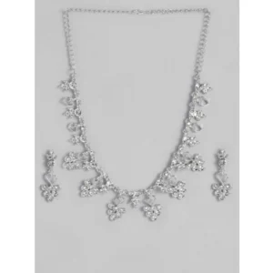 Generic Women's Rose Gold Plated Brass Necklace & Earings Set (Silver)