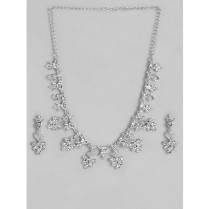 Generic Women's Rose Gold Plated Brass Necklace & Earings Set (Silver)