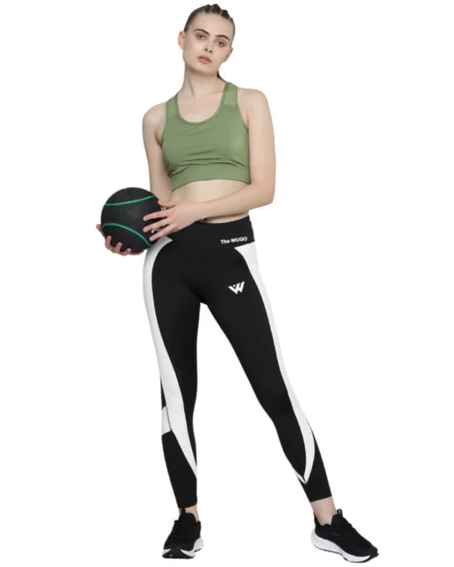 Generic Women's Polyster Solid Sport Leggings (Black & White)