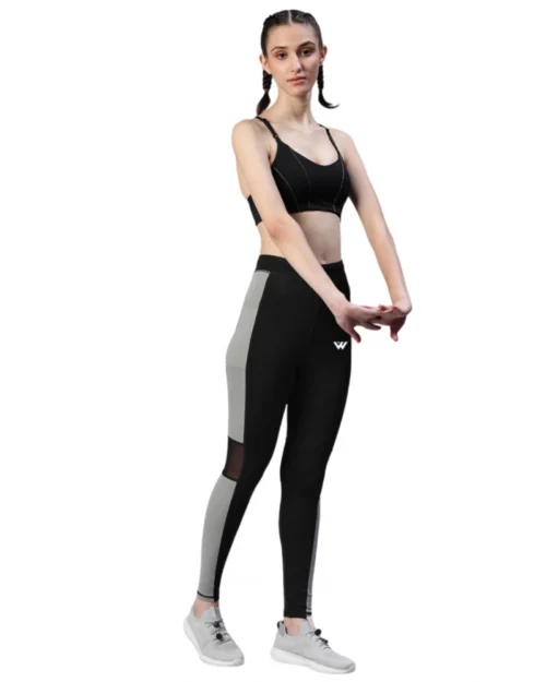 Generic Women's Polyster Solid Sport Leggings (Black & Grey)