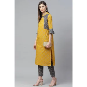 53589733477_2e4a60370b_o_d-1000x1000-1.webp Generic Women's Casual Bell Sleeves Geomatrical Printed Cotton Kurti Set (Yellow)