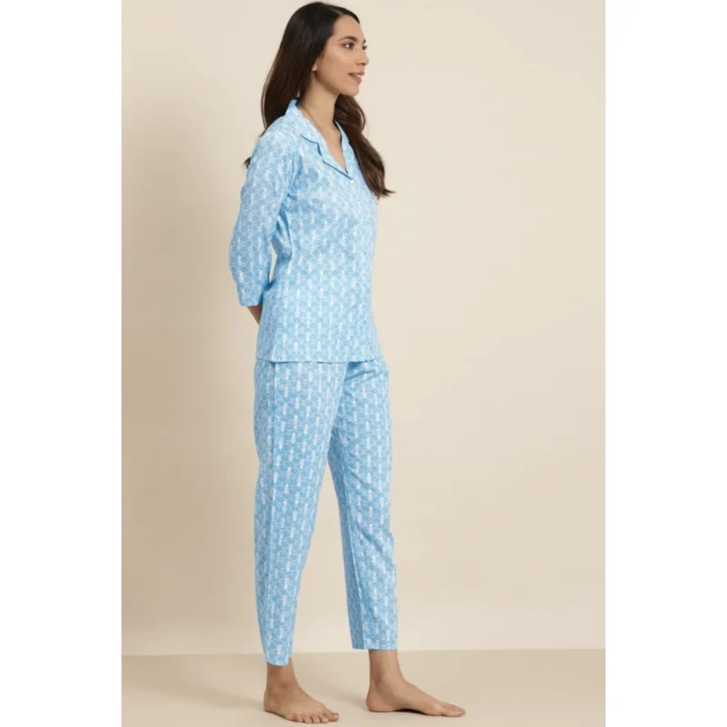 53589733487_03919013af_o_d-1000x1000-1.webp Generic Women's Casual 3/4 th Sleeve Floral Printed Rayon Shirt With Pyjama Pant Night Suit Set (Blue)