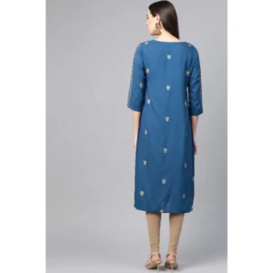 53589733522_52845ed1d9_o_d-1000x1000-1.webp Generic Women's Casual 3/4 th Sleeve Floral Printed Rayon Kurti (Blue)