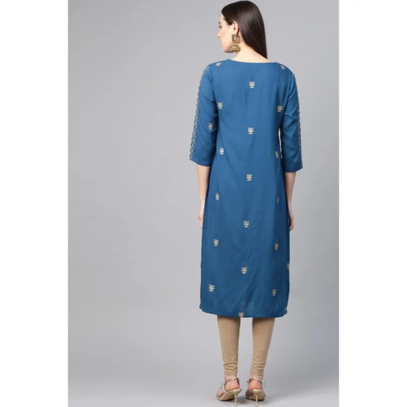 53589733522_52845ed1d9_o_d-1000x1000-1.webp Generic Women's Casual 3/4 th Sleeve Floral Printed Rayon Kurti (Blue)