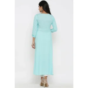Generic Women's Casual 3/4 th Sleeve Embroidery Rayon Kurti (Sky Blue)