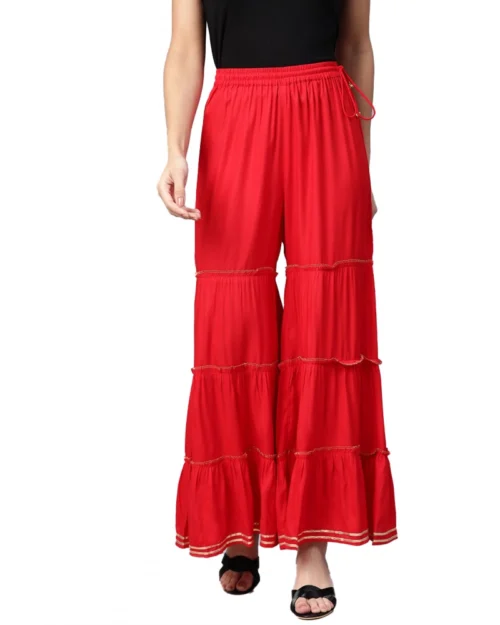 Generic Women's Casual Solid Rayon Sharara (Red)