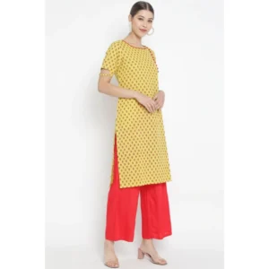 53590608961_b854da10fa_o_d-1000x1000-1.webp Generic Women's Casual Short Sleeves Floral Printed Cotton & Rayon Kurti Palazzo Set (Yellow & Red)