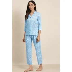 53590811508_6948c265be_o_d-1000x1000-1.webp Generic Women's Casual 3/4 th Sleeve Floral Printed Rayon Shirt With Pyjama Pant Night Suit Set (Blue)