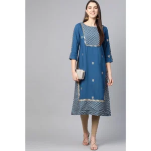 53590811533_9fb16e381c_o_d-1000x1000-1.webp Generic Women's Casual 3/4 th Sleeve Floral Printed Rayon Kurti (Blue)